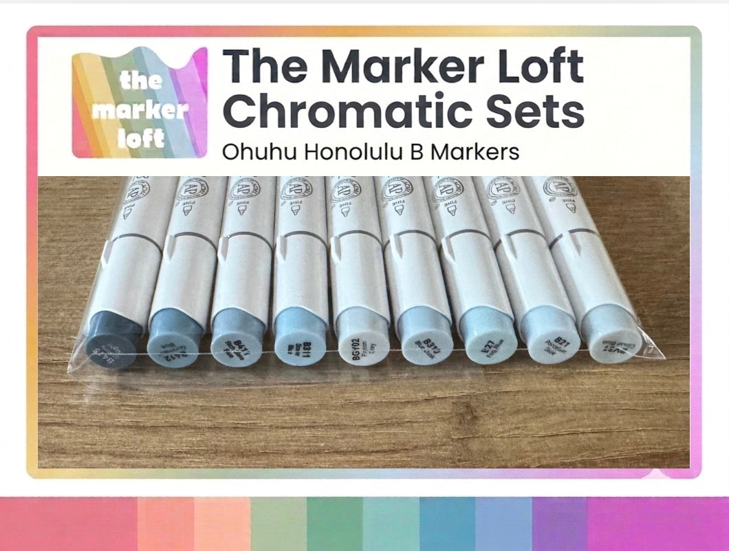 Ohuhu Honolulu B Alcohol Markers - Chromatic Blending Bundles - Blue Greys