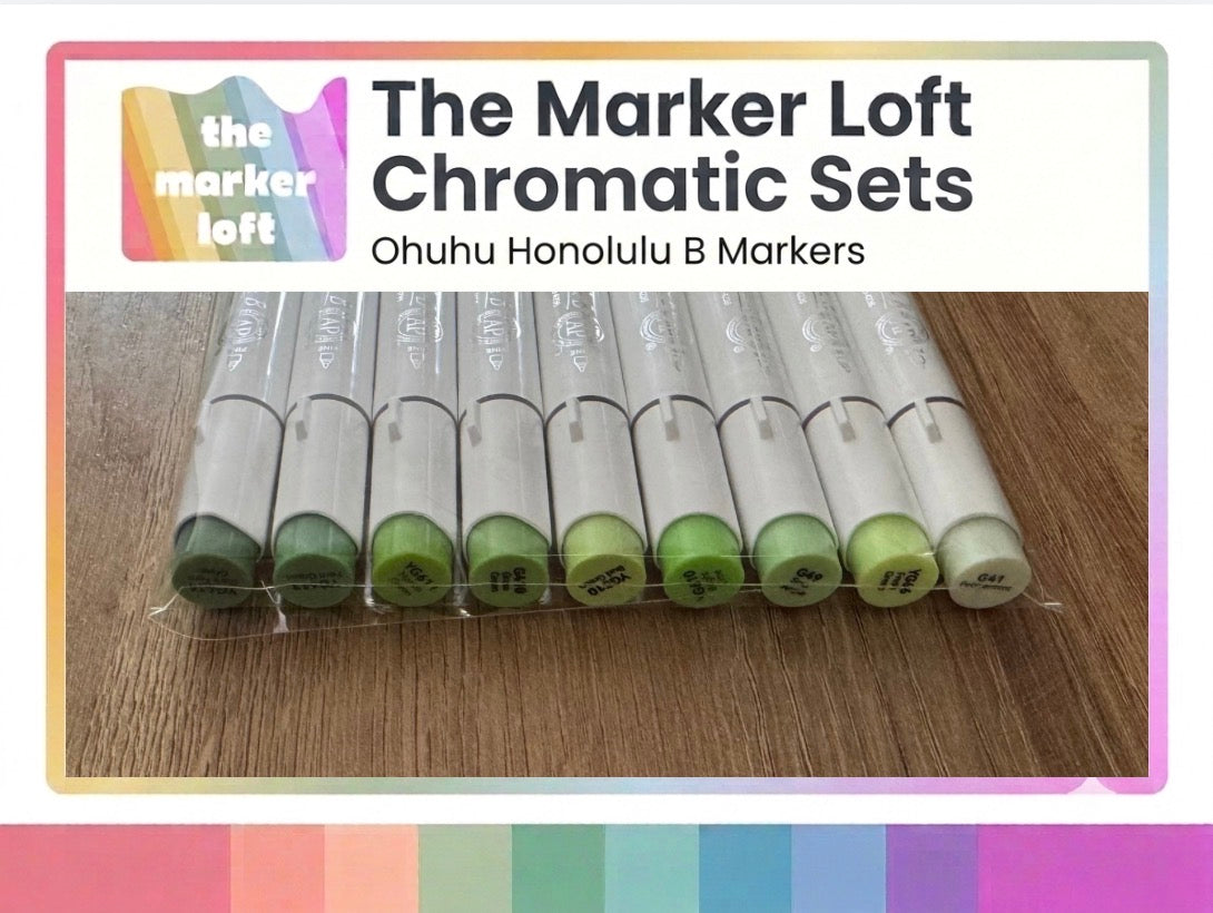 Ohuhu Honolulu B Alcohol Markers - Chromatic Blending Bundles - Greens